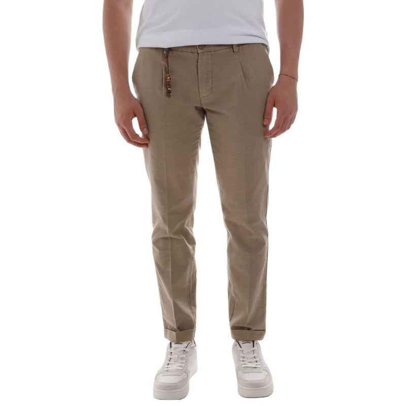 Chic Cotton Chino Trousers in Earthy Brown Yes Zee