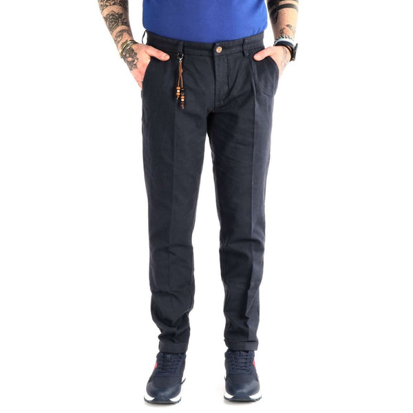 Elegant Cotton Pants in Refined Blue Hue Yes Zee