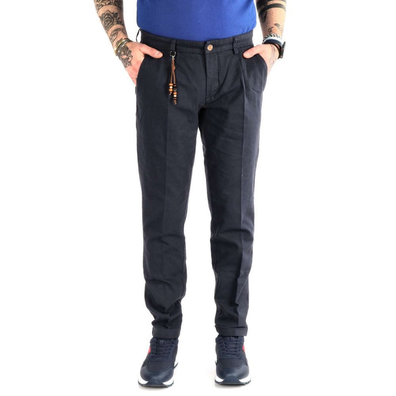 Elegant Cotton Pants in Refined Blue Hue Yes Zee