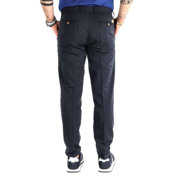 Elegant Cotton Pants in Refined Blue Hue Yes Zee