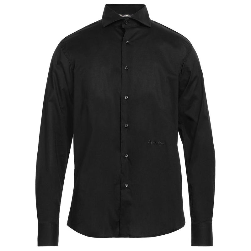 Elegant Black Cotton Shirt with Logo Embroidery Aquascutum