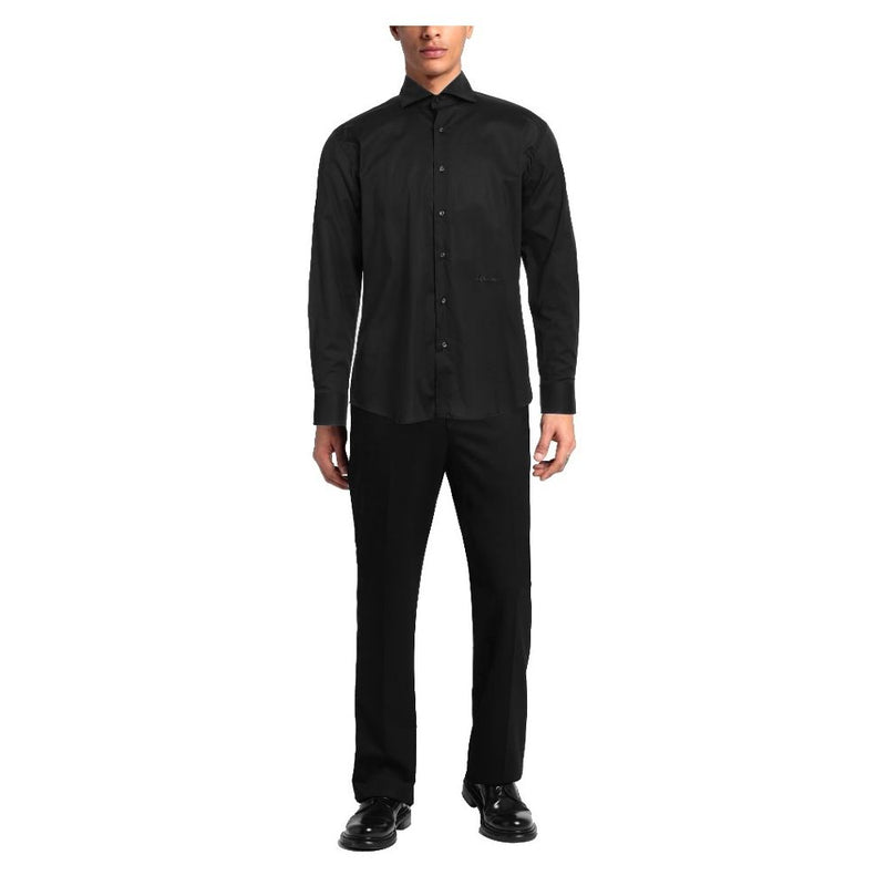 Elegant Black Cotton Shirt with Logo Embroidery Aquascutum