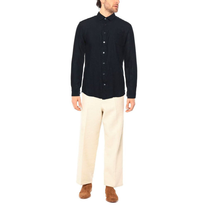 Midnight Blue Linen Shirt - Italian Craftsmanship Alpha Studio