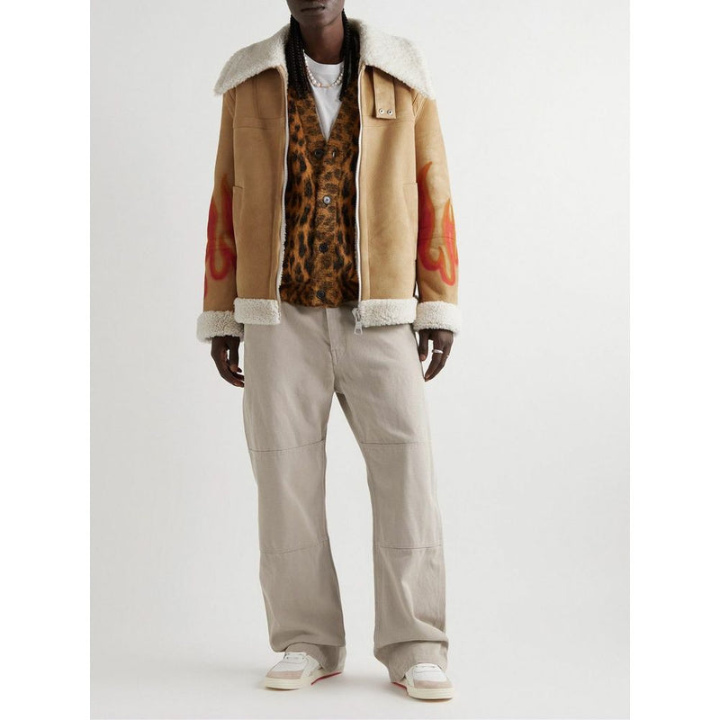 Flame Accented Suede Shearling Jacket Palm Angels