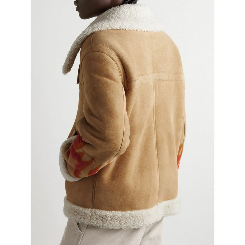 Flame Accented Suede Shearling Jacket Palm Angels