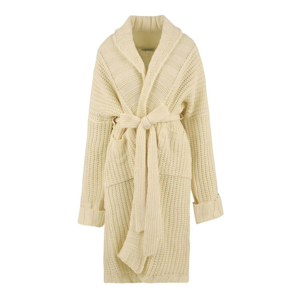 Elegant Pearl Ribbed Knit Cardigan with Belt Hinnominate