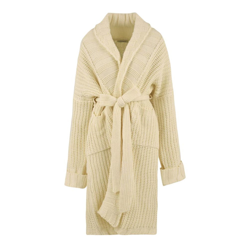 Elegant Pearl Ribbed Knit Cardigan with Belt Hinnominate