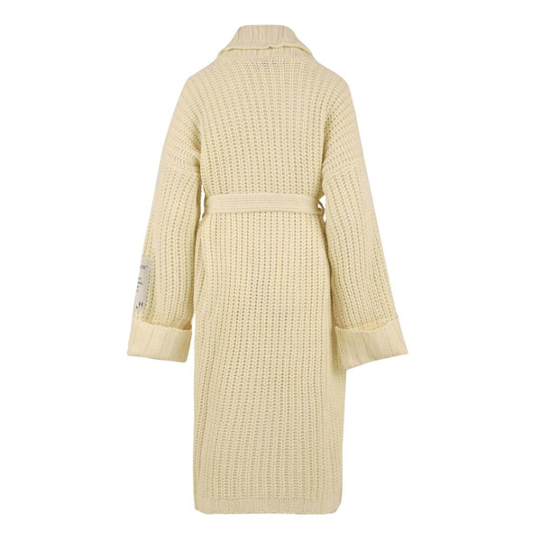 Elegant Pearl Ribbed Knit Cardigan with Belt Hinnominate