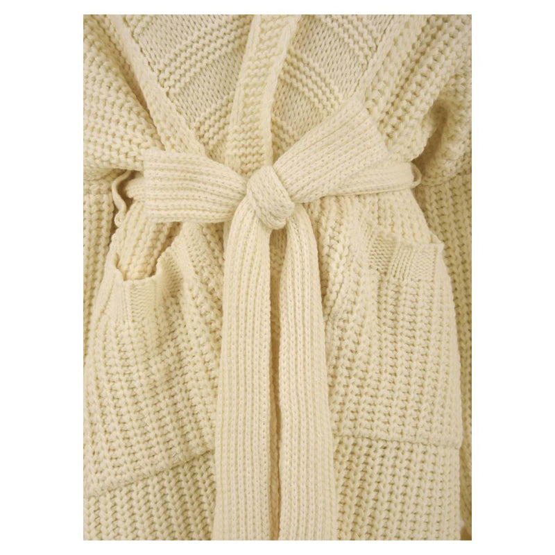 Elegant Pearl Ribbed Knit Cardigan with Belt Hinnominate