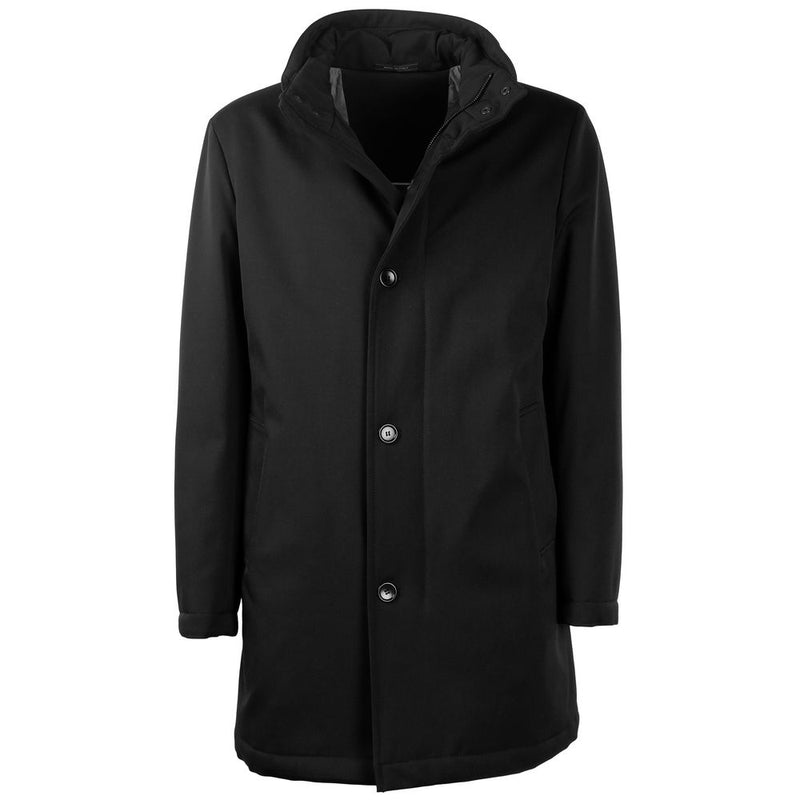 Elegant Virgin Wool Coat with Storm Protection Made in Italy