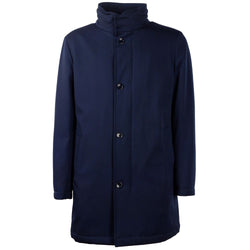 Elegant Blue Virgin Wool Storm System Coat Made in Italy