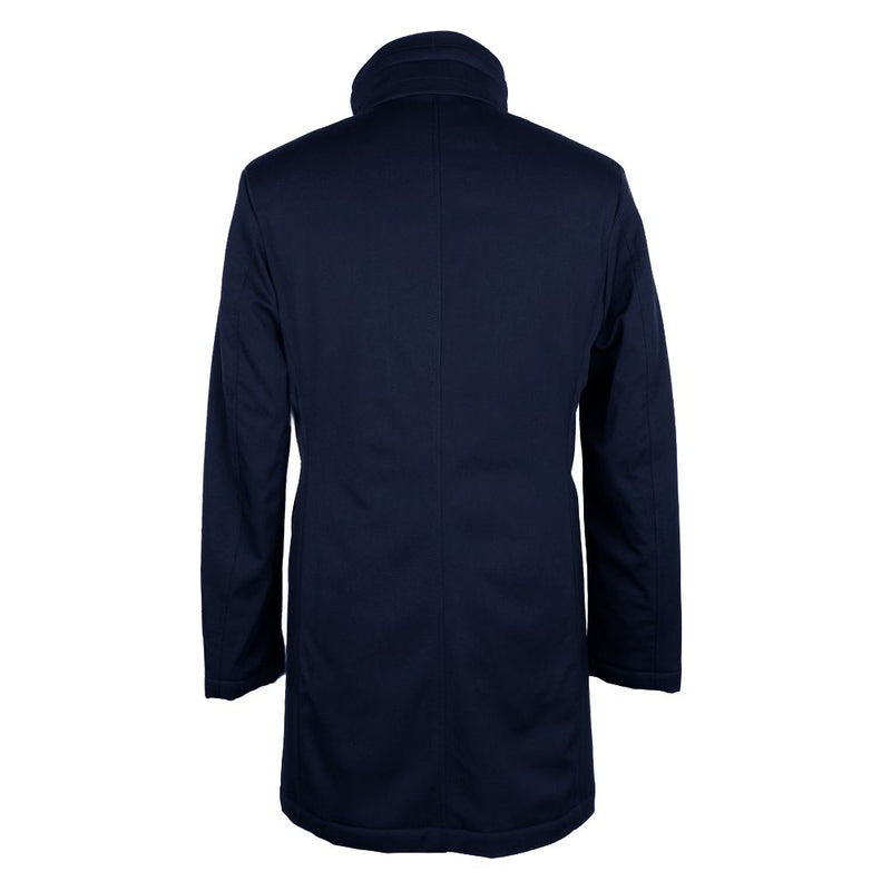 Elegant Blue Virgin Wool Storm System Coat Made in Italy