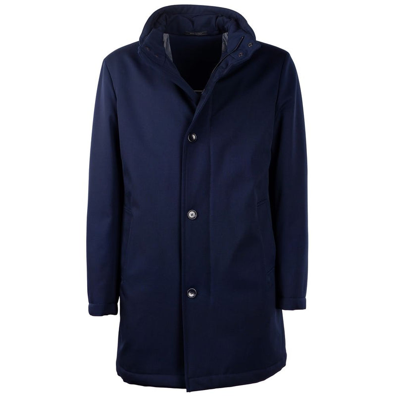 Elegant Blue Virgin Wool Storm System Coat Made in Italy