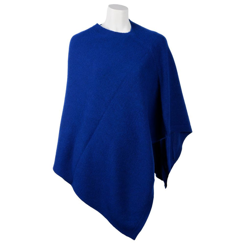 Elegant Cashmere V-Neck Poncho in Blue Emilio Romanelli