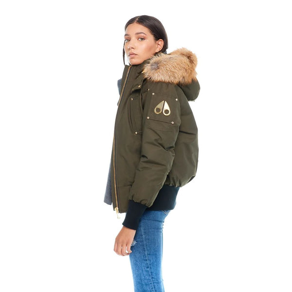 Exquisite Army Gold Debbie Bomber Jacket Moose Knuckles