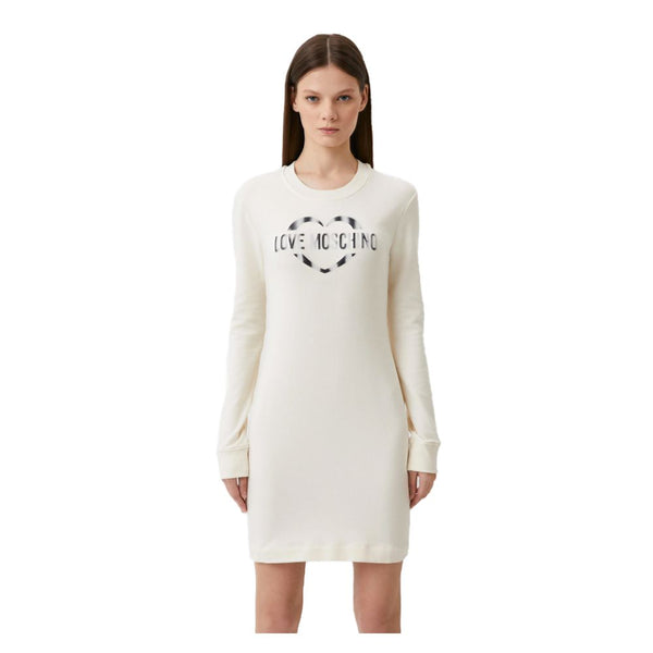 Chic White Cotton Blend Dress with Logo Accent Love Moschino