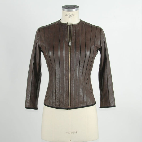 Brown Leather Women Jacket Emilio Romanelli