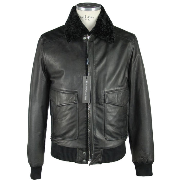 Sleek Black Leather Zip Jacket Emilio Romanelli