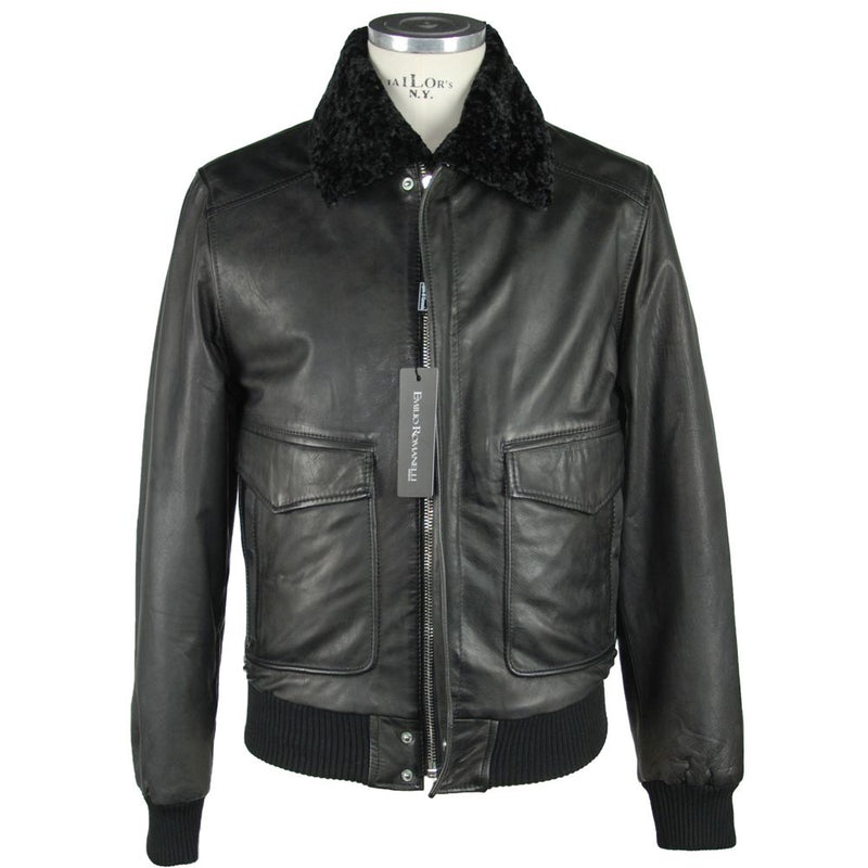 Sleek Black Leather Zip Jacket Emilio Romanelli