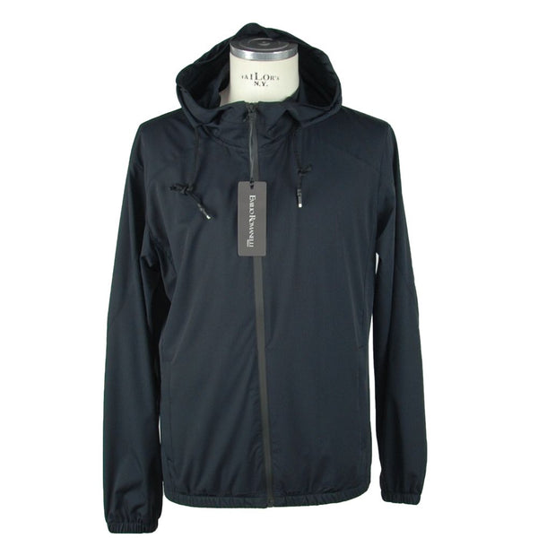 Sleek Hooded Full Zip Jacket in Black Emilio Romanelli