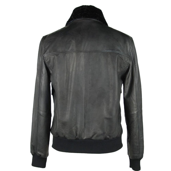 Sleek Black Leather Zip Jacket Emilio Romanelli