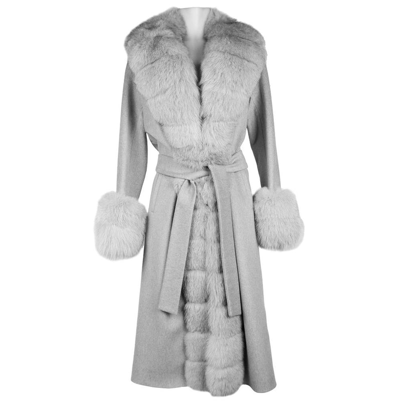 Elegant Wool Coat with Luxurious Fox Fur Trim Made in Italy