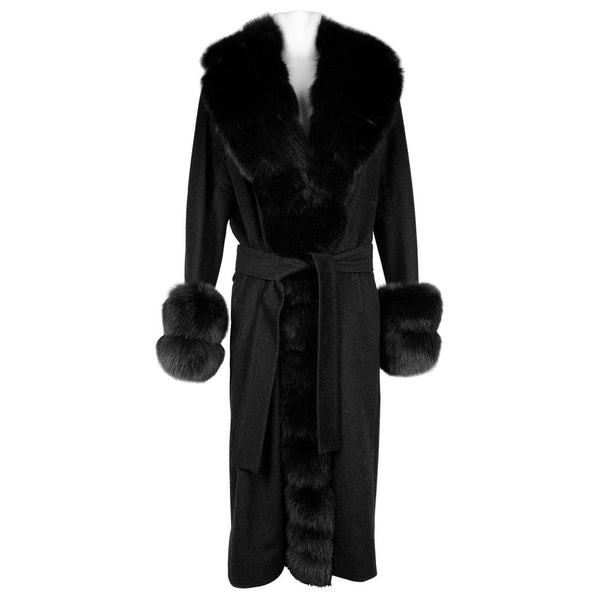 Elegant Virgin Wool Coat with Luxe Fox Fur Trim Made in Italy