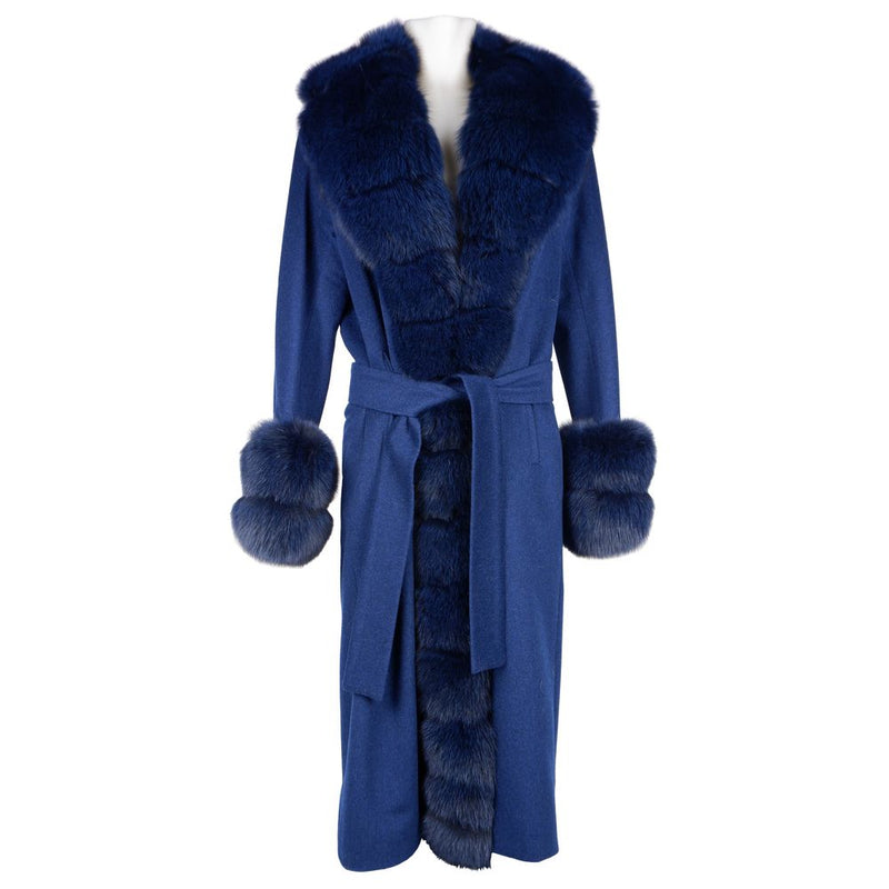 Elegant Wool Coat with Luxe Fox Fur Trim Made in Italy