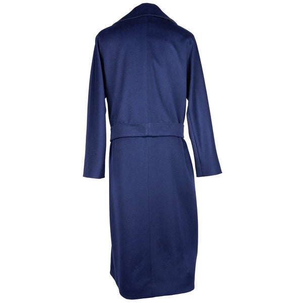 Elegant Blue Wool Coat with Ribbon Belt Made in Italy