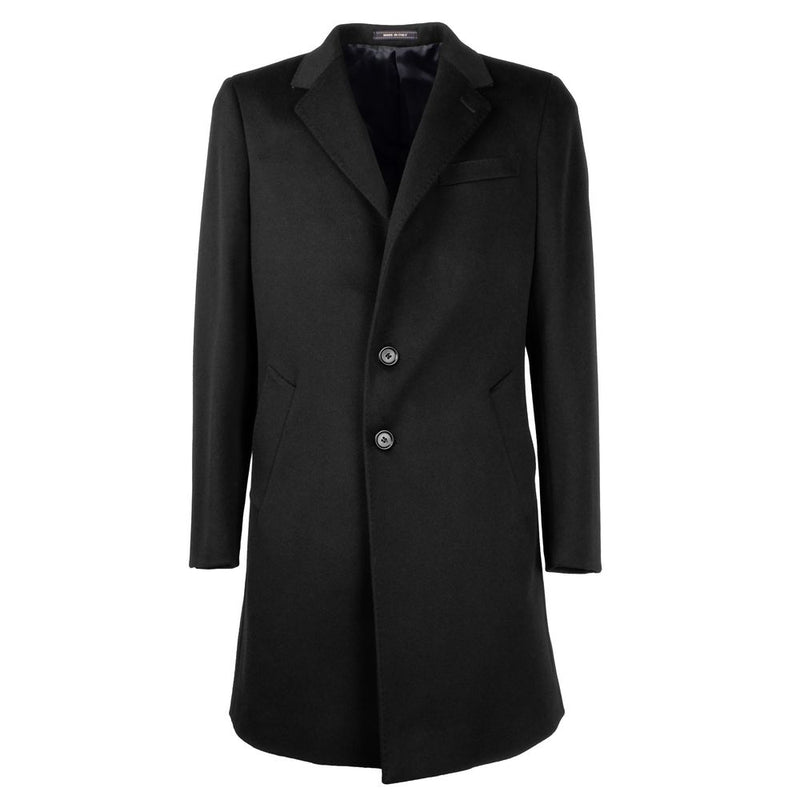 Elegant Black Virgin Wool Men's Coat Made in Italy