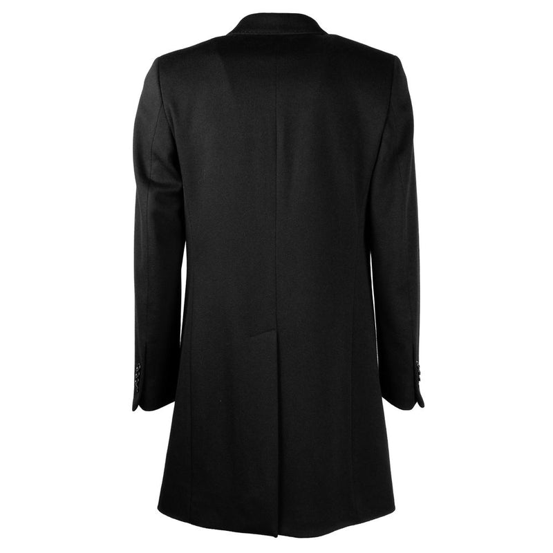 Elegant Black Virgin Wool Men's Coat Made in Italy