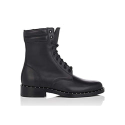 Studded Calfskin Lace-Up Ankle Boots Off-White