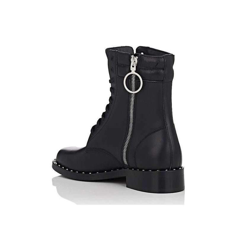 Studded Calfskin Lace-Up Ankle Boots Off-White