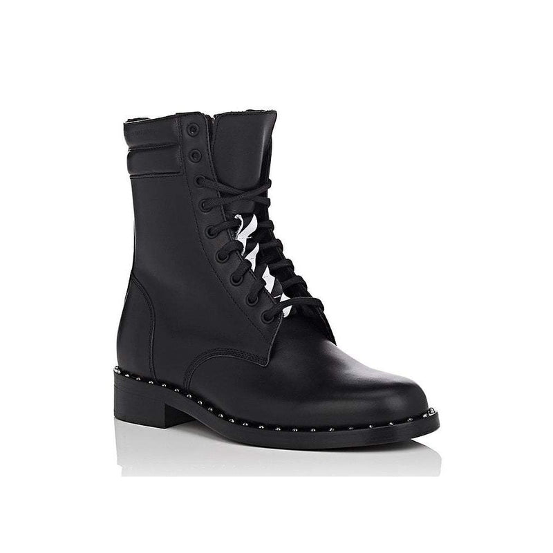 Studded Calfskin Lace-Up Ankle Boots Off-White