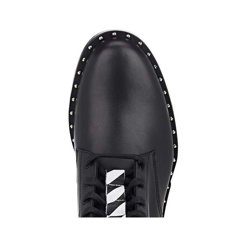 Studded Calfskin Lace-Up Ankle Boots Off-White