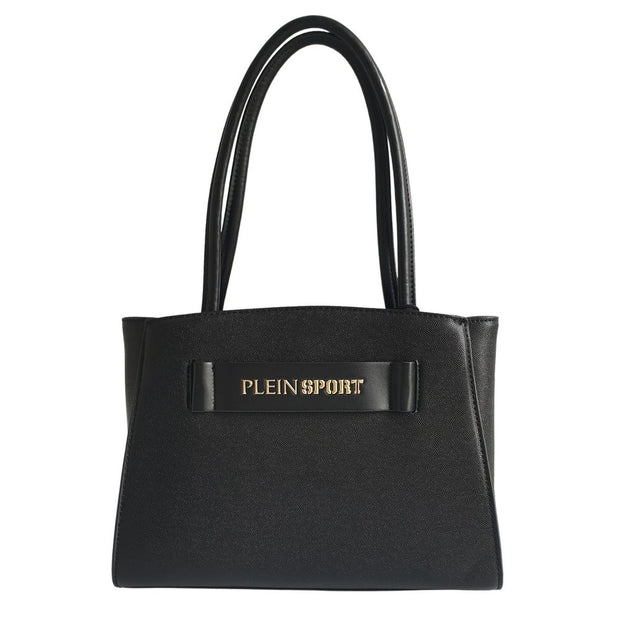 Sleek Black Three-Compartment Tote Bag Plein Sport