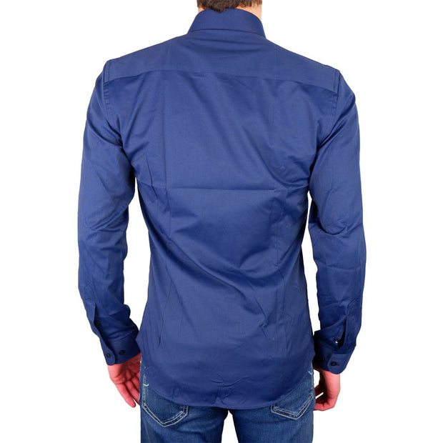 Elegant Milano Blue Satin Cotton Shirt Made in Italy