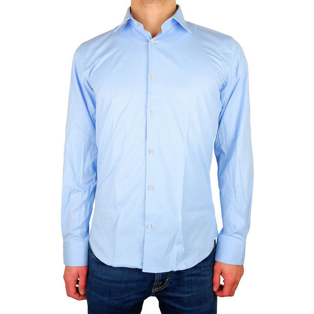 Elegant Light Blue Satin Milano Shirt Made in Italy