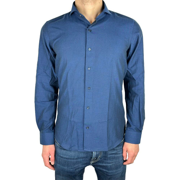 Elegant Milano Solid Blue Oxford Shirt Made in Italy