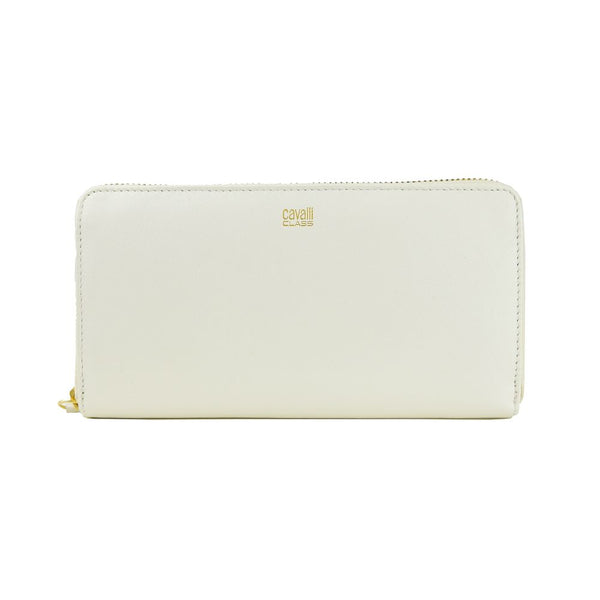 Elegant White Calfskin Leather Wallet Cavalli Class