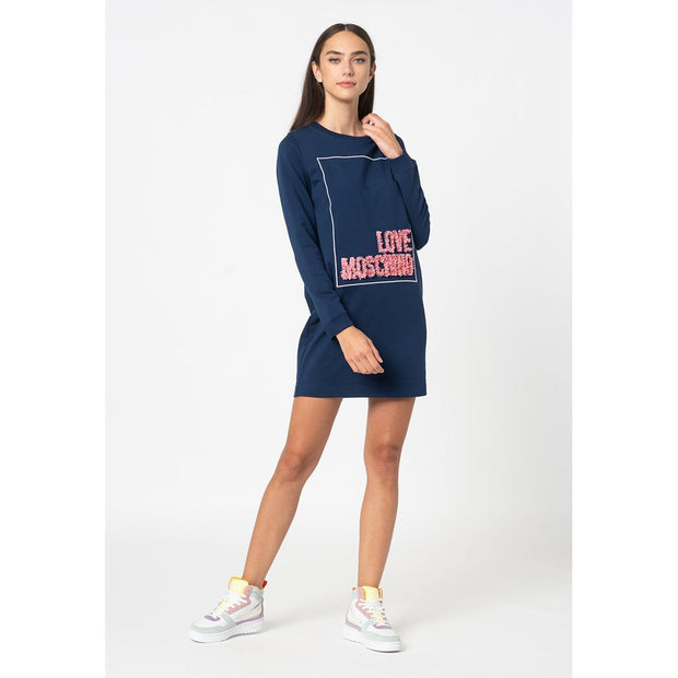 Blue Cotton Women Dress Love Moschino