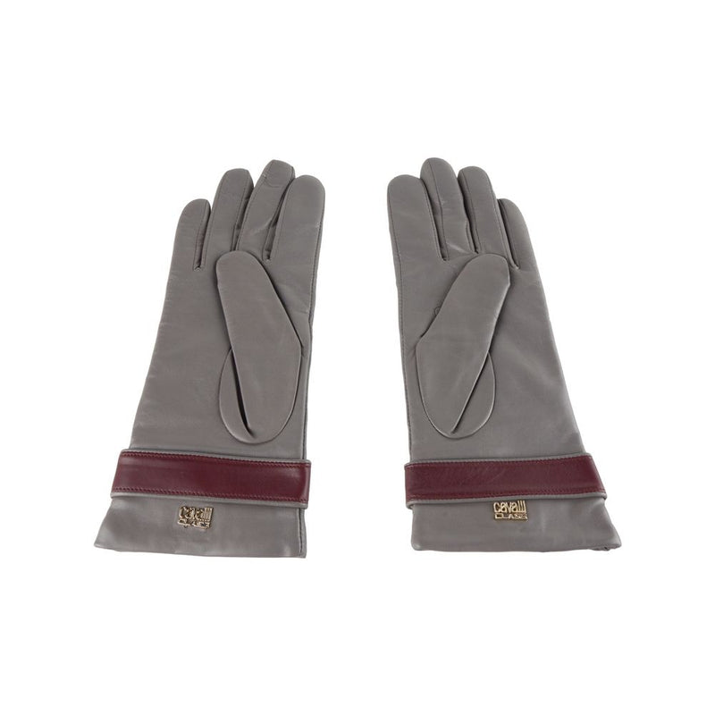 Gray Lambskin Women Glove Cavalli Class