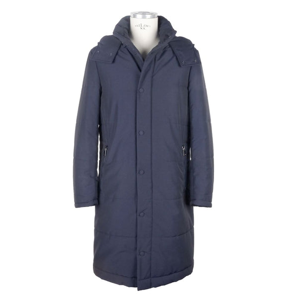 Blue Wool Men Raincoat Made in Italy