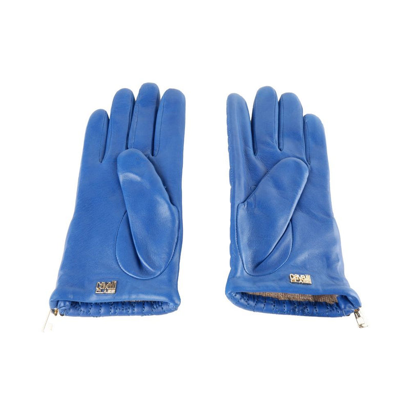 Blue Lambskin Women Glove Cavalli Class