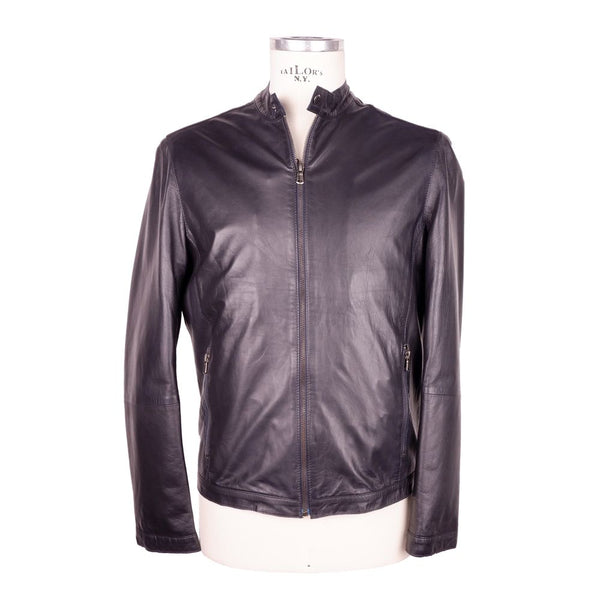 Sleek Black Genuine Leather Jacket Emilio Romanelli