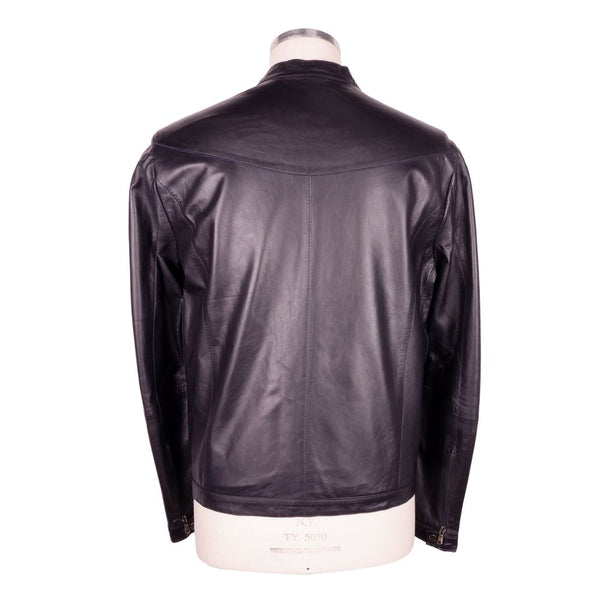 Sleek Black Genuine Leather Jacket Emilio Romanelli