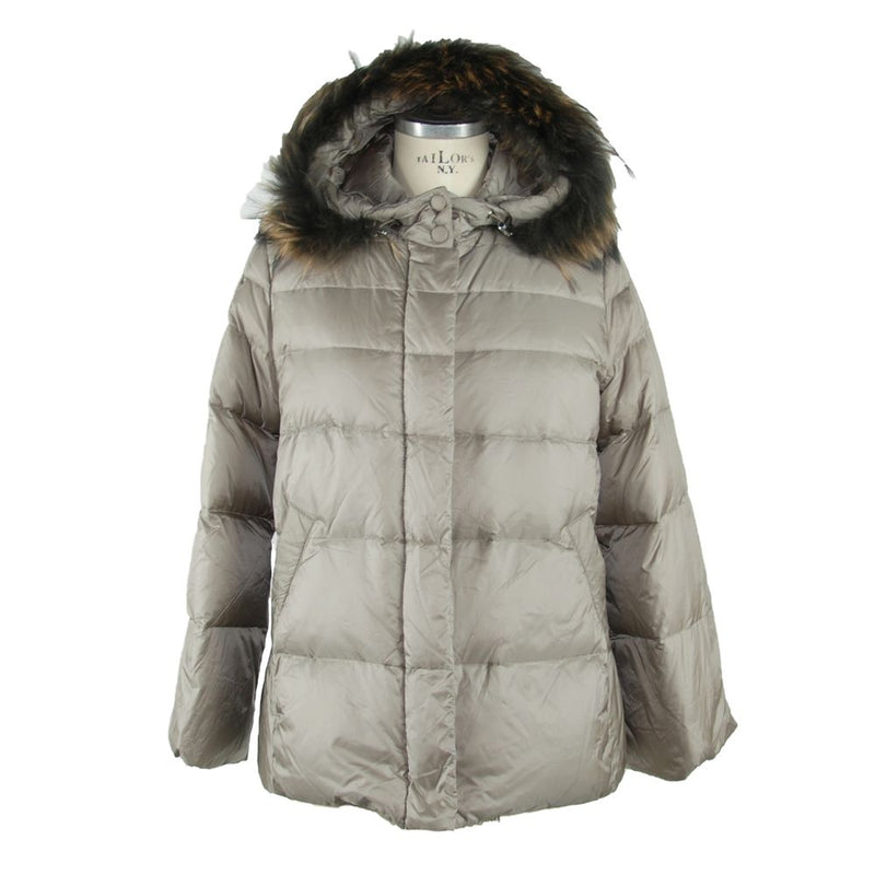 Elegant Gray Polyamide Fur-Trimmed Coat Emilio Romanelli