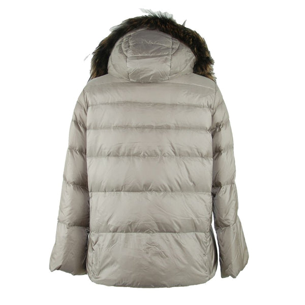 Elegant Gray Polyamide Fur-Trimmed Coat Emilio Romanelli