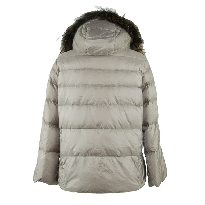 Elegant Gray Polyamide Fur-Trimmed Coat Emilio Romanelli