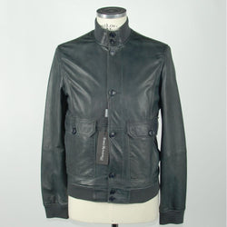 Elegant Blue Leather Jacket for Men Emilio Romanelli